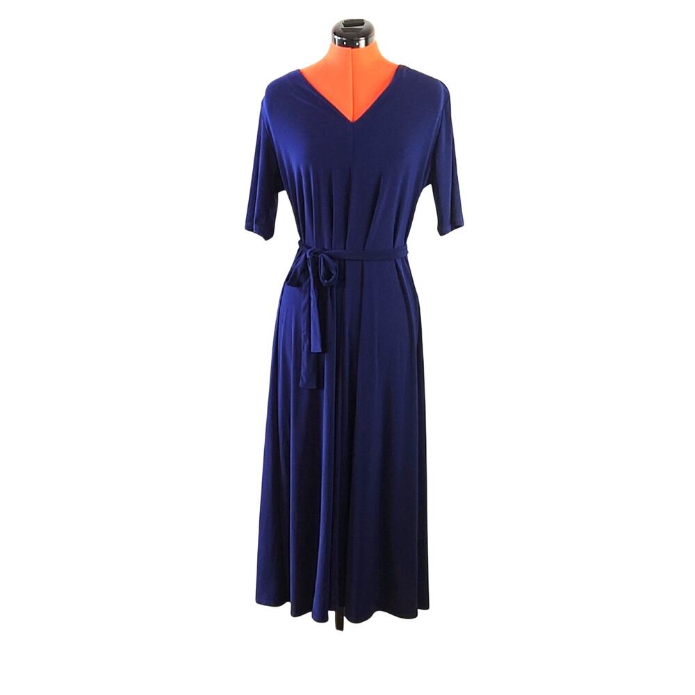 MSK V-Neck Midi Dress Navy Blue size Large - Picture 2 of 8